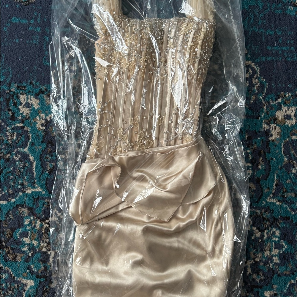 Elegant Beaded Cream Dress